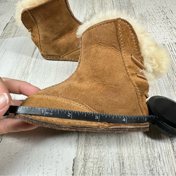 UGG Boo Bootie Baby Boots Chestnut Brown Shearling Cuff Lace #134 - Picture 11 of 11